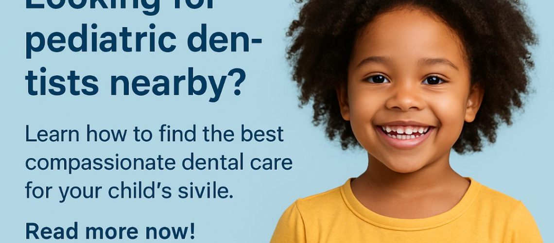 A smiling young child is sitting in a dentist chair while a pediatric dentist shows them tools, counting teeth. No text on image.